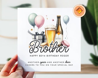 80th Birthday Card For Brother | Birthday Card For Him | 80 Card For Brother, Bro | Birthday Card For 80th | Brother 80th Beer Sibling Gift