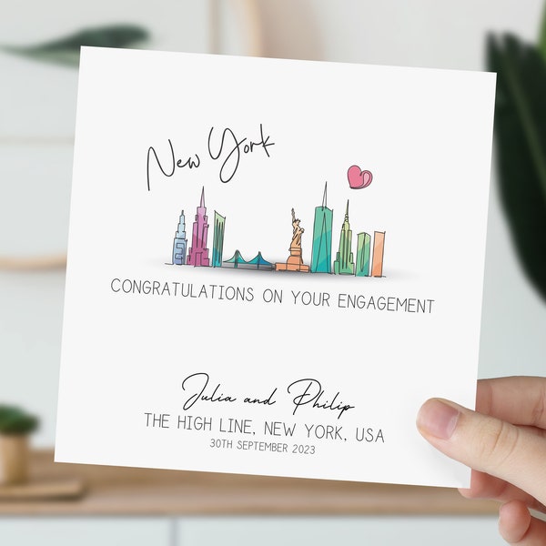 New York Engagement Card | Engaged in USA Skyline | Congratulations on Your Engagement | Gift For Couples | New York Watercolour Wedding