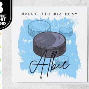 7e anniversaire sur le thème du sport | Carte de hockey sur glace personnalisée de 7 ans pour fils, petit-fils, frère | Carte de septième anniversaire pour amateur de sport
