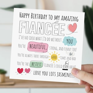 d'anniversaire personnalisée pour fiancée | carte postale pour elle | Carte de voeux pour fiancée, partenaire ou autre moitié | carte d'anniversaire | Jolie carte d'anniversaire