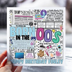 d'anniversaire né dans les années 00 | Carte des années 2000 pour fils, frère, ami | Carte nostalgie rétro pour lui, petit ami, neveu | Carte d'informations sur la décennie amusante