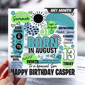 13e anniversaire pour garçon | carte postale pour 13 ans | N'importe quel mois | Carte d'informations sur le zodiaque pour enfants | Carte pour fils, petit-fils, neveu, frère
