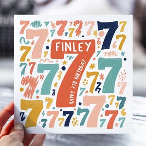 Carte personnalisée pour le 7e anniversaire | Carte à numéros pour garçons, filles, fils, fille, petit-fils, petite-fille, nièce, neveu | Carte de visite personnalisée pour l'âge de 7 ans