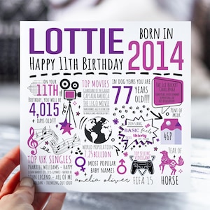 Carte d'anniversaire personnalisée pour elle | Né en 2014 carte de vœux | Carte de 11 ans pour fille, petite-fille, nièce, soeur