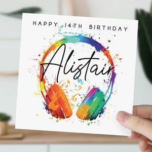 d'anniversaire personnalisée avec casque de 14 ans | 14e carte de musique d'anniversaire | 2015 | Pour fils, fille, petit-fils, petite-fille, nièce