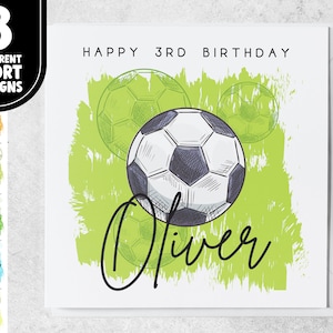 3e anniversaire sur le thème du sport | Carte de football de 3 ans personnalisée pour fils, petit-fils, neveu, frère | Troisième carte d'anniversaire pour amateur de sport