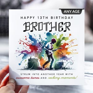 Carte d'anniversaire Rockstar de 13 ans | Neveu, fils, frère, petit-fils | 13e anniversaire | Guitariste de tout âge carte de vœux | Anniversaire de mélomane