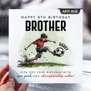 carte d'anniversaire de football de 9 ans | Neveu, fils, frère, petit-fils | 9e anniversaire | Footballeur de tout âge carte de vœux | Anniversaire de football, football