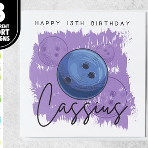 13e anniversaire sur le thème du sport | Carte de bowling personnalisée de 13 ans pour fils, petit-fils, neveu | Carte de treizième anniversaire pour amateur de sport