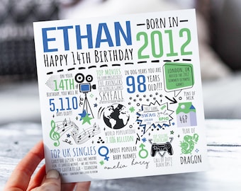 Personalised 14th Birthday Card For Him | Born in 2012 Greetings Card | 14 Year Old Card For Son, Grandson, Nephew, Brother