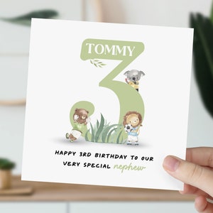 3rd Birthday Card For Little Boy, Son, Nephew, Grandson, Godson | Cute Football Card | Personalised Three Year Old Animal Card For Child
