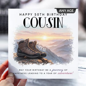 d'anniversaire de randonnée personnalisée | Nom personnalisé et âge | carte pour cousin, frère, fils, père | Cadeau aventure en plein air | Tout âge | Amoureux de la nature