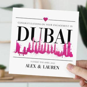 carte personnalisée de fiançailles de Dubaï | Carte de fiançailles Dubaï | Cadeau de fiançailles à Dubaï | Engagement des EAU | Couple nouvellement fiancé, Dubaï | Cadeau Émirats Arabes Unis