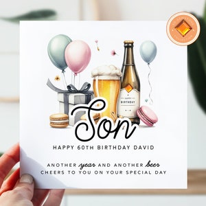 Carte d'anniversaire pour fils | Carte d'anniversaire pour lui | 60 cartes pour fils | Carte d'anniversaire pour les 60 ans | 60e bouteille de bière cadeau pour fils, beau-fils