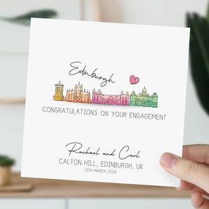 Carte de fiançailles d'Édimbourg | Engagé dans la ligne d'horizon du Royaume-Uni | Félicitations pour vos fiançailles | Cadeau pour couple | Mariage aquarelle en Ecosse