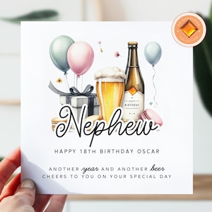 Carte d'anniversaire pour neveu | Carte d'anniversaire pour lui | 18 cartes pour neveu | Carte d'anniversaire pour le 18 | Cadeau bouteille de bière 18e pour neveu