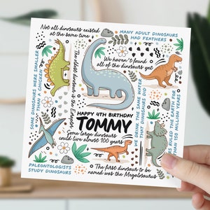 carte d'anniversaire de 4 ans | Fiche d'informations sur les dinosaures pour fils, petit-fils, neveu, filleul, petit garçon | Cadeau pour amoureux des dinosaures pour enfants | Carte 4e anniversaire