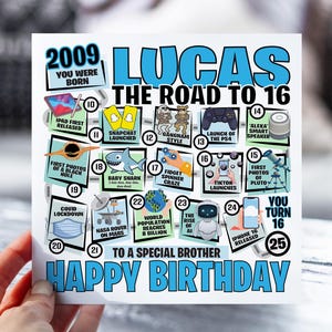 Carte de 16e anniversaire pour garçon | La route des 16 ans | Carte Né en 2009 pour garçon | pour fils, neveu, petit-fils, frère | Carte de 16 ans