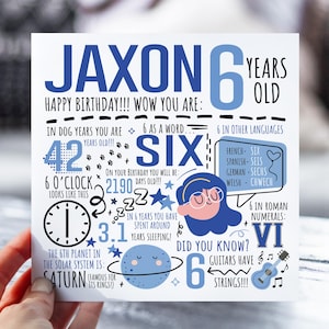 Carte d'anniversaire personnalisée pour garçon | 6e anniversaire pour fils, neveu, frère, petit-fils | Carte pour enfants de 6 ans | Carte d'anecdotes