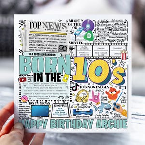 d'anniversaire né dans les années 10 | Carte des années 2010 pour fils, frère, neveu | Carte nostalgie rétro pour lui, ami, filleul | Carte d'information sur la décennie amusante
