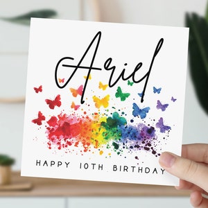 Personalised 10 Year Old Rainbow Butterfly Card | 10th Birthday Card With Name | Greetings Card For Daughter, Granddaughter, Niece, Girl