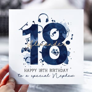 Carte d'anniversaire personnalisée pour 18 ans | 18ème carte pour garçon, fils, petit-fils, neveu, frère | Carte d'anniversaire pour lui | Joyeux 18e anniversaire | Dix-huit
