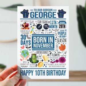 10e anniversaire pour fils, petit-fils, neveu | d'anniversaire Faits saillants de novembre | Carte d'anecdotes pour garçon, lui | Faits saillants sur l'anniversaire | Carte de 10 ans