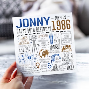 Personalised 40th Birthday Card | Born in 1986 Facts | Milestone Greetings Card For Him | For Husband, Boyfriend, Partner, Son, Uncle, Dad bild 1
