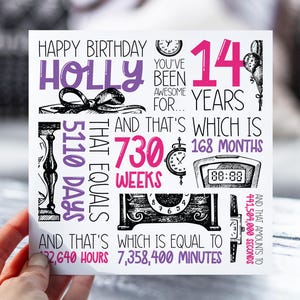 d'anniversaire personnalisée de 14 ans | 14e anniversaire pour fille, elle | Carte de l'année 2011 | Fille, petite-fille, nièce, soeur