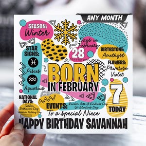 Carte 7e anniversaire fille | carte postale pour 7 ans | N'importe quel mois | Carte d'informations sur le zodiaque pour enfants | Carte pour fille, petite-fille, nièce