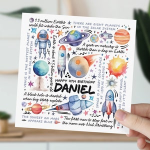 carte d'anniversaire de 4 ans | Carte d'informations sur l'espace pour fils, petit-fils, neveu, filleul, petit garçon | Cadeau pour amateur d'astronomie pour enfants | Carte 4e anniversaire