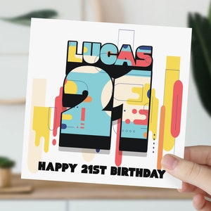 Carte d'anniversaire personnalisée pour 21 ans | Abstrait 21e anniversaire fille, garçon | carte postale pour 21 ans | Carte pour fille, fils, petit-fils, petite-fille
