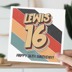 Carte de 16e anniversaire personnalisée | 16e anniversaire rétro fille, garçon | carte postale pour 16 ans | Carte pour fille, fils, petit-fils, petite-fille