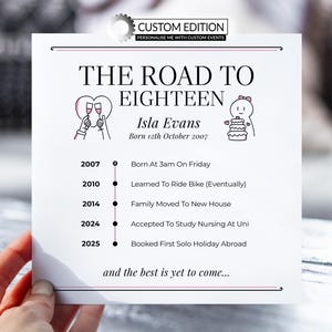 Carte d'anniversaire personnalisée | Né en 2007 | Carte d'étape La route vers 18 | Pour fille, soeur, nièce, petite-fille | Carte pour elle