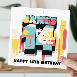 14e anniversaire personnalisée | 14e anniversaire abstrait fille, garçon | carte postale pour 14 ans | Carte pour fille, fils, petit-fils, petite-fille