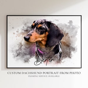 Personalised Sausage Dog Pet Portrait | Custom Dachshund Watercolour Portrait | Pet Painting From Your Photo | Dachshund Lover Gift