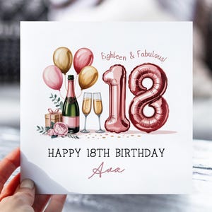 Carte d'anniversaire pour elle | Dix-huit et fabuleuse carte | Champagne et ballons | Heureux 18e anniversaire pour sa fille, sa soeur, sa nièce et sa petite-fille