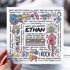14e carte d'anniversaire de musique personnalisée | Carte d'informations 2011 pour fils, fille, petit-fils, petite-fille, neveu | Carte amusante pour adolescent de 14 ans