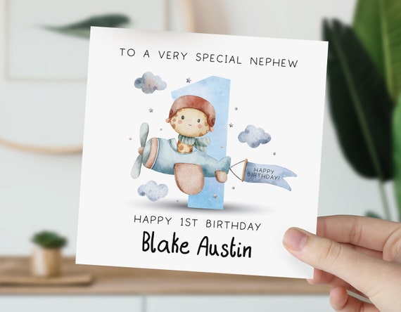 Biglietto Auguri 1° Compleanno Neonato - Teddy Nephew - Con Adesivi E Busta, Da Zii, Interno Vuoto, 14,5x14,5 Cm - 2
