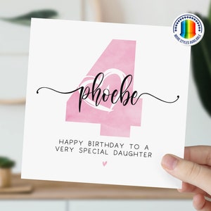 4ème carte d'anniversaire | Carte de voeux née en 2021 | Carte de 4 ans pour fille, petite-fille, nièce, soeur | Carte personnalisée pour fille