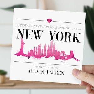 carte personnalisée de fiançailles de New York | Carte de fiançailles New York | Cadeau de fiançailles américain | Fiançailles à New York | Couple nouvellement fiancé à New York