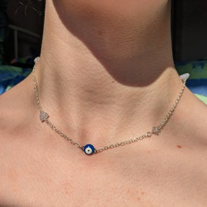 Evil eye chain necklace with blue lace agate