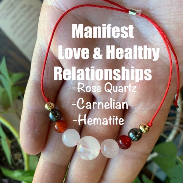 Manifest  Love &  Relationship  Bracelet, Romance Support, Rose Quartz,  Carnelian, Hermatite  Gemstone Bracelet, Love Crystal