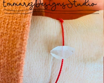 Crystal Quartz | Red Sring Bracelet | Kabbalah | Red Silk Thread | Good Luck | Protection Bracelet | Minimal | Wish Bracelet | Healing