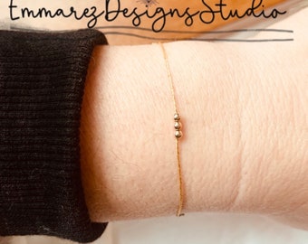 14K Solid Gold | Dainty Thin Sring Bracelet | 18K Gold | Kabbalah | Red Silk Thread | Wish | Friendship | Gift for Her | Red String