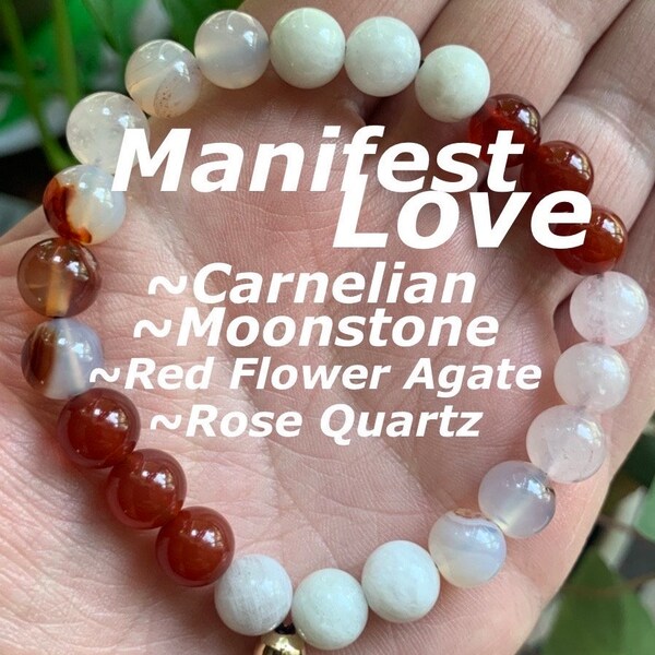 Manifest Love | Gemstone Bracelet | Romance | True Love | Relationship | Rose Quartz | Carnelian | Moonstone | Love Crystal | Handmade Gift