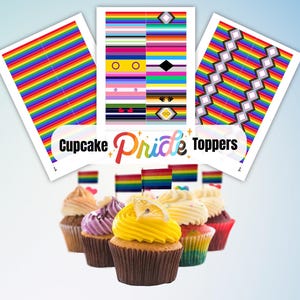 Printable Pride Cupcake Toppers, set of 20 LGBTQIA+ and gender identity mini flags, Pride party decoration, Rainbow Toothpick Flags