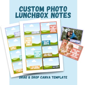 Benutzerdefinierte Foto Lunchbox Notizen, 32 personalisierte positive Affirmationskarten für Kinder, druckbare Liebesbriefe Canva Vorlage