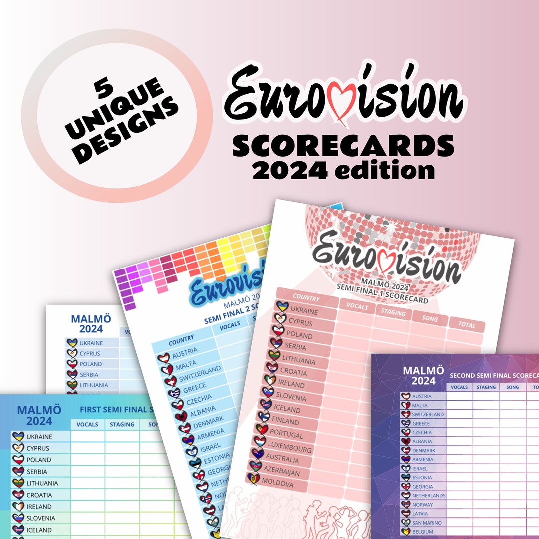 Eurovision 2024 Scorecards & Prediction Sheets Bundle With 5 Unique