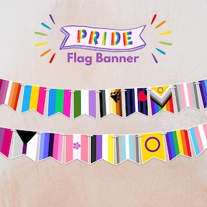 Printable Pride Banner with 20 different LGBTQIA+ flags | DIY Pride Party Decoration or Pride Month Classroom Activity